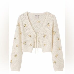 Sincerely Jules NWT Cream Crochet Tie Front Cardigan Floral Boho Size Medium Nwt